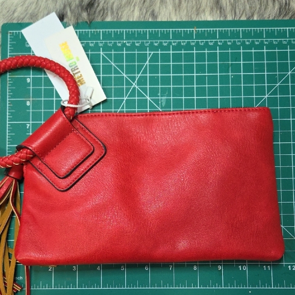 NWT Red Vegan Leather Clutch - Picture 7 of 7